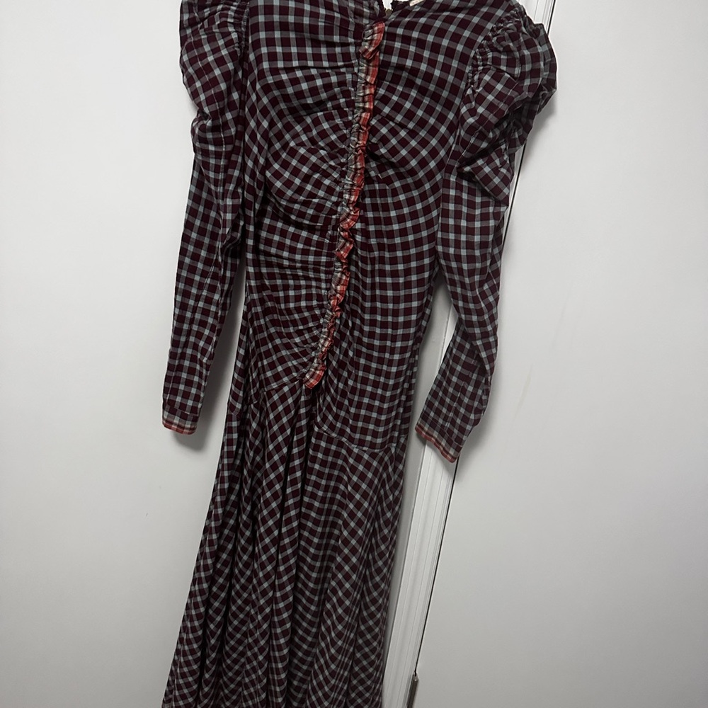 Ulla Johnson Checkered Midi Dress in burgundy and Blue